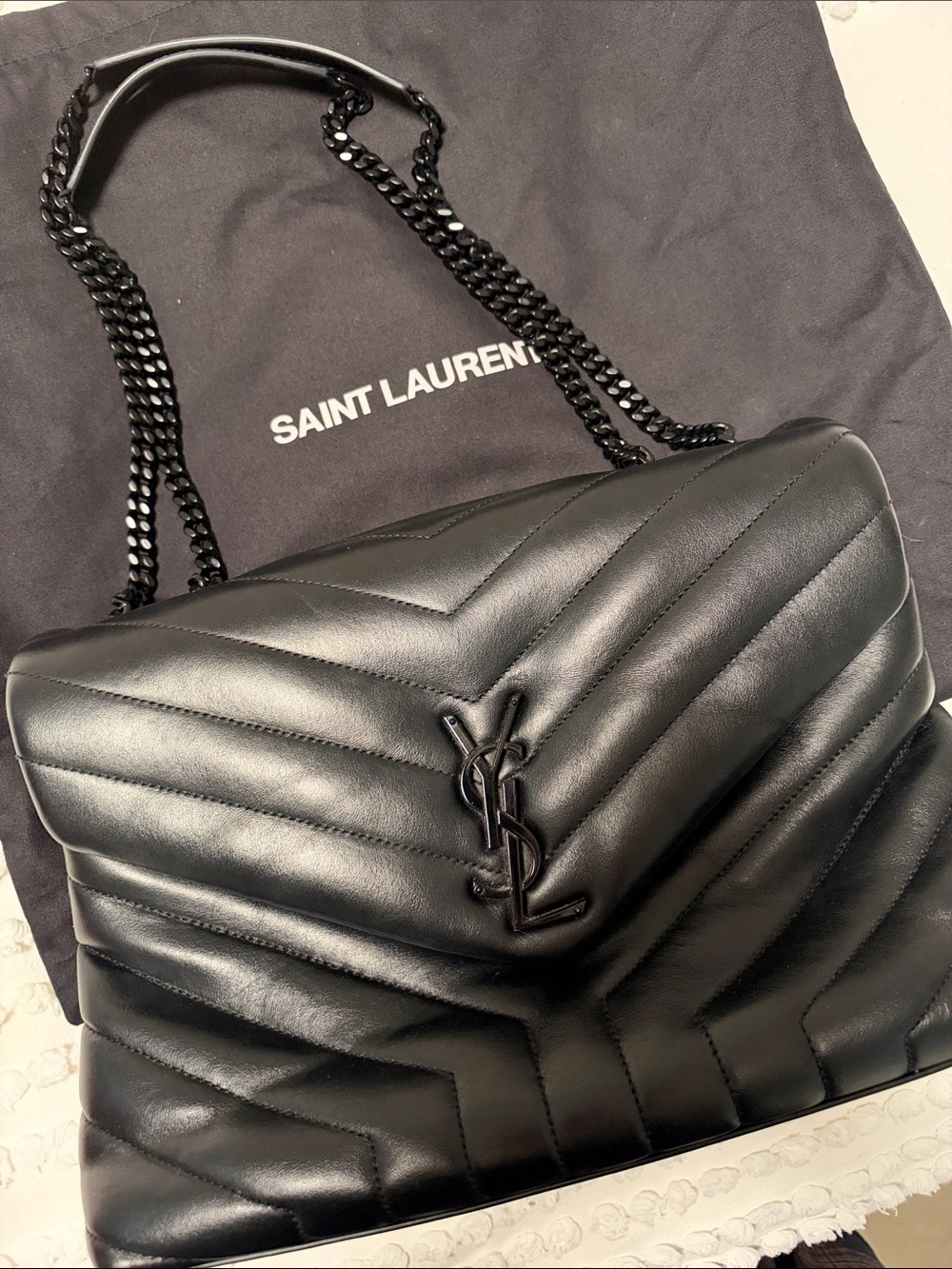 Yves Saint Laurent Black LouLou MEDIUM Shoulder Bag with Chain Strap